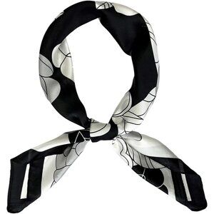 Silk Feel White & Black Edge Satin Square Head Scarf for Women Medium 28 Inch